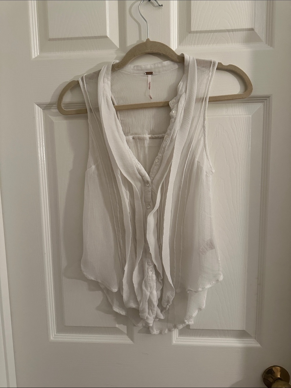 Free People White Sleeveless Ruffle Button-Front Women's Top